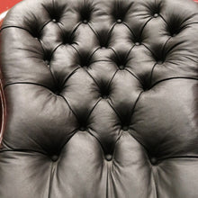 Load image into Gallery viewer, x SOLD Antique Australian Cedar Button Back Armchair in Black Leather B12468