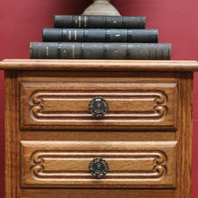 Load image into Gallery viewer, French Oak Vintage Five Drawer Lingerie Chest or Tallboy with Scroll Carving and Gilt Fretwork Handles. B12809