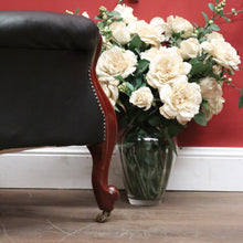 Load image into Gallery viewer, x SOLD Antique Australian Cedar Button Back Armchair in Black Leather B12468