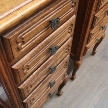 Load image into Gallery viewer, French Oak Vintage Five Drawer Lingerie Chest or Tallboy with Scroll Carving and Gilt Fretwork Handles. B12809