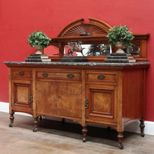 Load image into Gallery viewer, Antique Australian Walnut Marble Top Sideboard with Mirrored Carved Back. B13093