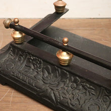 Load image into Gallery viewer, x SOLD Vintage Cast Metal Fire Fender with Floral Detail and Brass Trim. B12469
