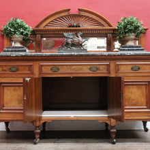 Load image into Gallery viewer, Antique Australian Walnut Marble Top Sideboard with Mirrored Carved Back. B13093