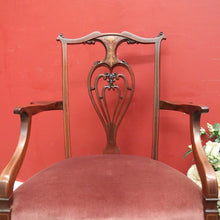 Load image into Gallery viewer, x SOLD Antique English Armchair, Hall or Bedroom Chair. Walnut, Inlay and Velvet fabric. B12452