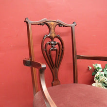 Load image into Gallery viewer, x SOLD Antique English Armchair, Hall or Bedroom Chair. Walnut, Inlay and Velvet fabric. B12452
