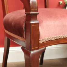 Load image into Gallery viewer, x SOLD Antique English Armchair, Hall or Bedroom Chair. Walnut, Inlay and Velvet fabric. B12452