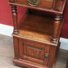 Load image into Gallery viewer, Pair of French Oak Bedside Cabinets with Marble Tops Turned Supports Brass Handles and Cupboard Storage. B12740