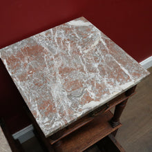 Load image into Gallery viewer, Pair of French Oak Bedside Cabinets with Marble Tops Turned Supports Brass Handles and Cupboard Storage. B12740