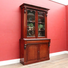 Load image into Gallery viewer, Antique English Mahogany Two Door Bookcase Cabinet with Original Glass. B13069