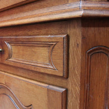 Load image into Gallery viewer, French Oak Corner Cabinet Encoignure with Bombe Cornice Glass Panel Doors Drawer and Lower Storage. B12734
