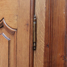 Load image into Gallery viewer, French Oak Corner Cabinet Encoignure with Bombe Cornice Glass Panel Doors Drawer and Lower Storage. B12734