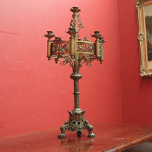 Load image into Gallery viewer, x SOLD Antique French Church Candelabra / Candle Stick Holder with enamel Detail. B12461