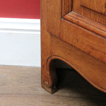 Load image into Gallery viewer, French Oak Corner Cabinet Encoignure with Bombe Cornice Glass Panel Doors Drawer and Lower Storage. B12734