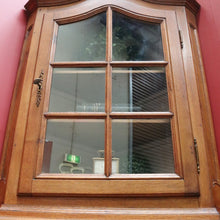 Load image into Gallery viewer, French Oak Corner Cabinet Encoignure with Bombe Cornice Glass Panel Doors Drawer and Lower Storage. B12734