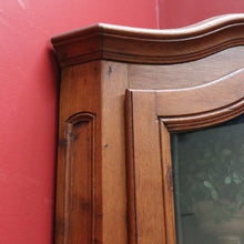 Load image into Gallery viewer, French Oak Corner Cabinet Encoignure with Bombe Cornice Glass Panel Doors Drawer and Lower Storage. B12734