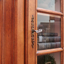 Load image into Gallery viewer, French Oak Corner Cabinet Encoignure with Bombe Cornice Glass Panel Doors Drawer and Lower Storage. B12734