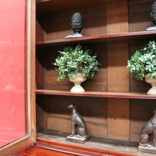 Load image into Gallery viewer, Antique English Mahogany Two Door Bookcase Cabinet with Original Glass. B13069