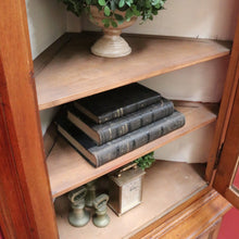 Load image into Gallery viewer, French Oak Corner Cabinet Encoignure with Bombe Cornice Glass Panel Doors Drawer and Lower Storage. B12734