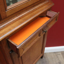 Load image into Gallery viewer, French Oak Corner Cabinet Encoignure with Bombe Cornice Glass Panel Doors Drawer and Lower Storage. B12734