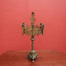 Load image into Gallery viewer, x SOLD Antique French Church Candelabra / Candle Stick Holder with enamel Detail. B12461