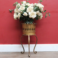 Load image into Gallery viewer, Antique French Jardinière Holder with Hand Hammered Gilt Metal Bowl Leaf Motif Rim and Tripod Legs. B12755