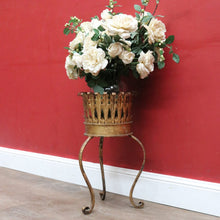 Load image into Gallery viewer, Antique French Jardinière Holder with Hand Hammered Gilt Metal Bowl Leaf Motif Rim and Tripod Legs. B12755