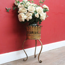 Load image into Gallery viewer, Antique French Jardinière Holder with Hand Hammered Gilt Metal Bowl Leaf Motif Rim and Tripod Legs. B12755