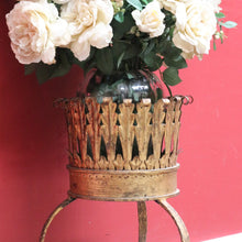Load image into Gallery viewer, Antique French Jardinière Holder with Hand Hammered Gilt Metal Bowl Leaf Motif Rim and Tripod Legs. B12755