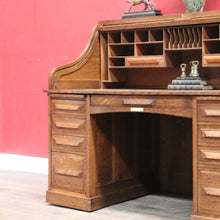Load image into Gallery viewer, Antique American Oak Cutler Roll Top Twin Pedestal Desk, Office Desk. B13129