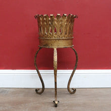Load image into Gallery viewer, Antique French Jardinière Holder with Hand Hammered Gilt Metal Bowl Leaf Motif Rim and Tripod Legs. B12755
