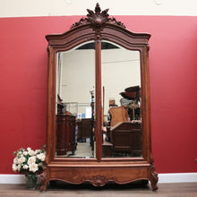 Load image into Gallery viewer, French Walnut Armoire Linen Press – Mirror Doors, Carved Detail, Storage Cupboard. B12473