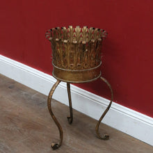 Load image into Gallery viewer, Antique French Jardinière Holder with Hand Hammered Gilt Metal Bowl Leaf Motif Rim and Tripod Legs. B12755