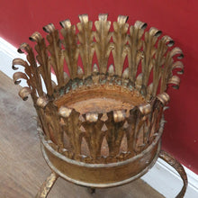 Load image into Gallery viewer, Antique French Jardinière Holder with Hand Hammered Gilt Metal Bowl Leaf Motif Rim and Tripod Legs. B12755
