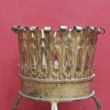 Load image into Gallery viewer, Antique French Jardinière Holder with Hand Hammered Gilt Metal Bowl Leaf Motif Rim and Tripod Legs. B12755