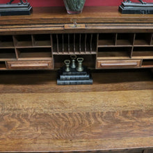Load image into Gallery viewer, Antique American Oak Cutler Roll Top Twin Pedestal Desk, Office Desk. B13129