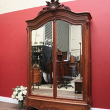 Load image into Gallery viewer, French Walnut Armoire Linen Press – Mirror Doors, Carved Detail, Storage Cupboard. B12473