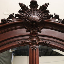 Load image into Gallery viewer, French Walnut Armoire Linen Press – Mirror Doors, Carved Detail, Storage Cupboard. B12473