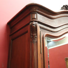Load image into Gallery viewer, French Walnut Armoire Linen Press – Mirror Doors, Carved Detail, Storage Cupboard. B12473