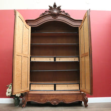 Load image into Gallery viewer, French Walnut Armoire Linen Press – Mirror Doors, Carved Detail, Storage Cupboard. B12473