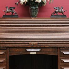 Load image into Gallery viewer, Antique American Oak Cutler Roll Top Twin Pedestal Desk, Office Desk. B13129