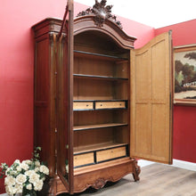 Load image into Gallery viewer, French Walnut Armoire Linen Press – Mirror Doors, Carved Detail, Storage Cupboard. B12473