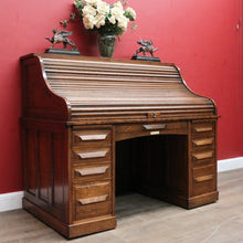 Load image into Gallery viewer, Antique American Oak Cutler Roll Top Twin Pedestal Desk, Office Desk. B13129