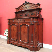 Load image into Gallery viewer, Antique French Mahogany Sideboard, Hall Cabinet – Carved Detail, Lion Heads. B12474