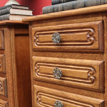Load image into Gallery viewer, Pair of Vintage French Oak Five Drawer Chest or Lingerie Chest with Carved Detail Shaped Apron and Gilt Metal Handles. B12808