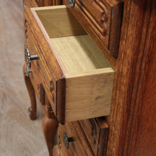 Load image into Gallery viewer, Pair of Vintage French Oak Five Drawer Chest or Lingerie Chest with Carved Detail Shaped Apron and Gilt Metal Handles. B12808