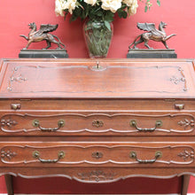 Load image into Gallery viewer, Antique French Oak Writing Bureau or Desk with Drop Front Brass Handles Key and Cabriole Legs. B12706