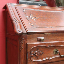 Load image into Gallery viewer, Antique French Oak Writing Bureau or Desk with Drop Front Brass Handles Key and Cabriole Legs. B12706