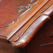 Load image into Gallery viewer, Antique French Oak Writing Bureau or Desk with Drop Front Brass Handles Key and Cabriole Legs. B12706