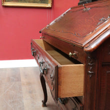 Load image into Gallery viewer, Antique French Oak Writing Bureau or Desk with Drop Front Brass Handles Key and Cabriole Legs. B12706