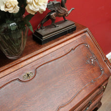 Load image into Gallery viewer, Antique French Oak Writing Bureau or Desk with Drop Front Brass Handles Key and Cabriole Legs. B12706